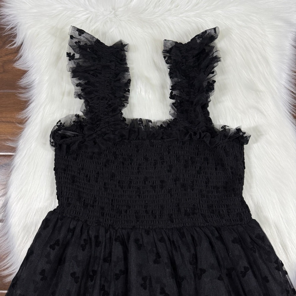 En Saison Women's Size Medium‎ Black Embroidered Bows Casey Flutter Mini Dress - Picture 8 of 12